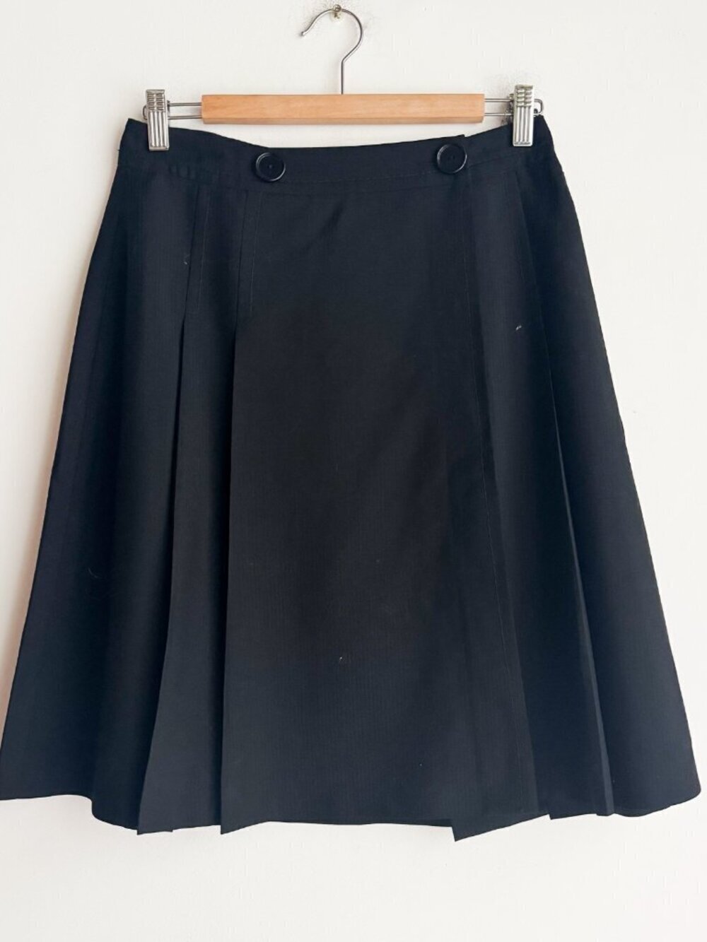 Vintage ICE Black Wrap Skirt Black Lightweight Wool 12 - Picture 1 of 4